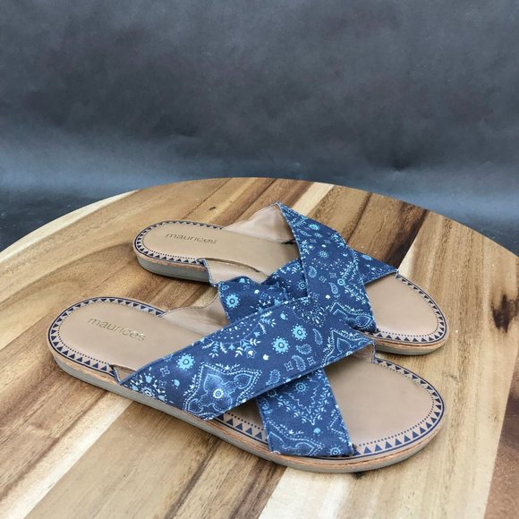 Maurices Blue Pattern Slides Slip On Flat Sandals Womens Size 6 - Picture 1 of 7